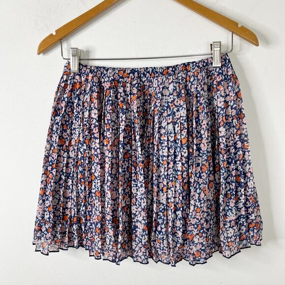BCBGeneration Women's Mini Skirt Sz S Pleated Floral Print Blue & Orange Skater - Picture 5 of 8